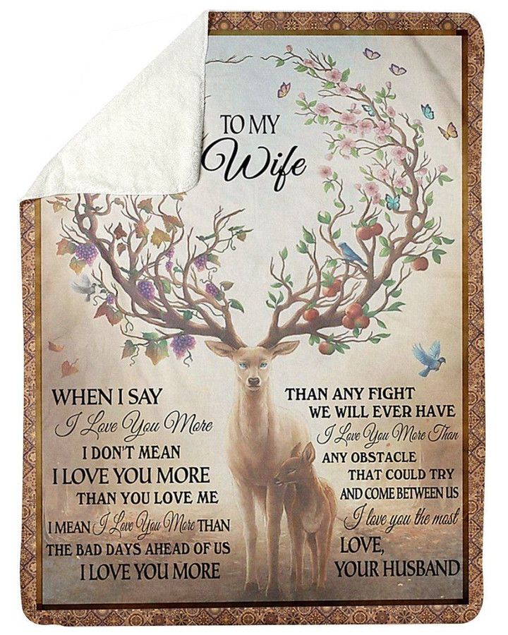 Spring Season Deer Love You More Than You Know Husband Gift For Wife Sherpa Blanket