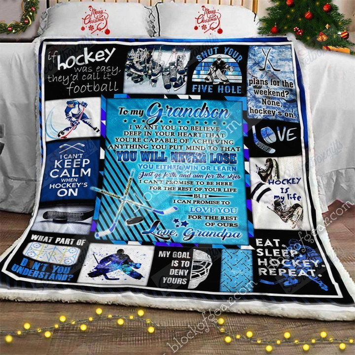 From Grandpa To Grandson Ice Hockey Gs-Cl-Nt0611 Fleece Blanket
