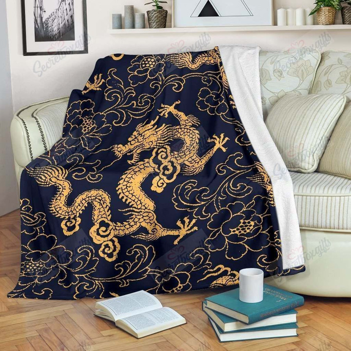 Gold Japanese Dragon Gs-Cl-Kc1307 Fleece Blanket