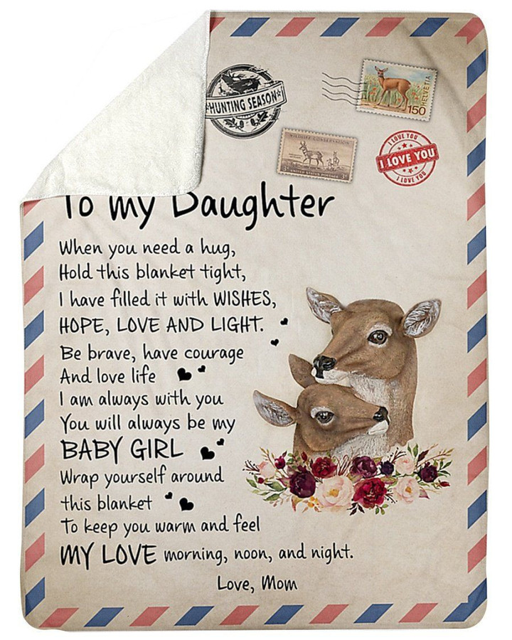 Keep You Warm Deer Rose Letter Fleece Blanket Mama Gift For Daughter Sherpa Blanket