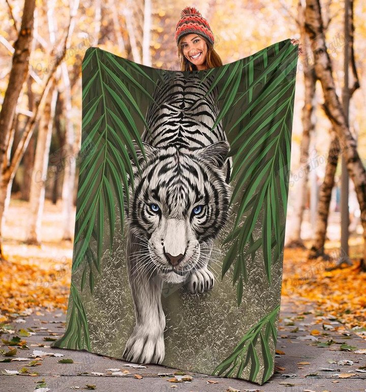 White Tiger Bleached Tiger With Tropical Forest Yw1201570Cl Fleece Blanket