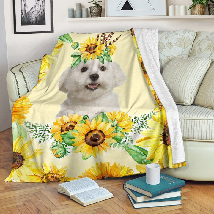 Poodle Sunflower Sherpa Fleece Blanket Yktj
