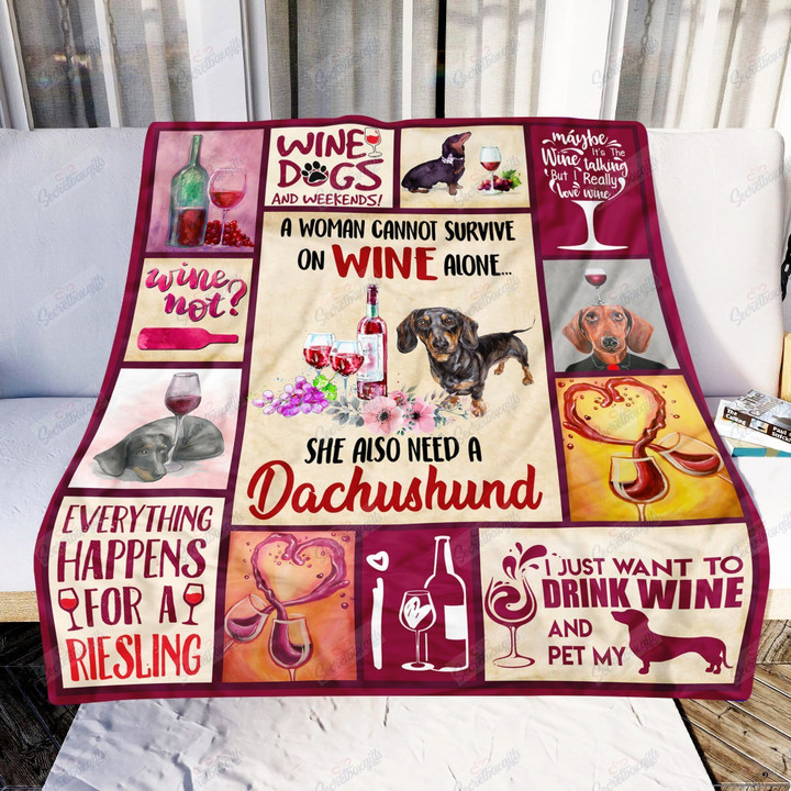 Wine And Dachshund Gs-Nt2602Ts Fleece Blanket