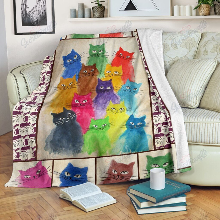 Cat Watercolor Colorful Pattern Yw0202707Cl Fleece Blanket