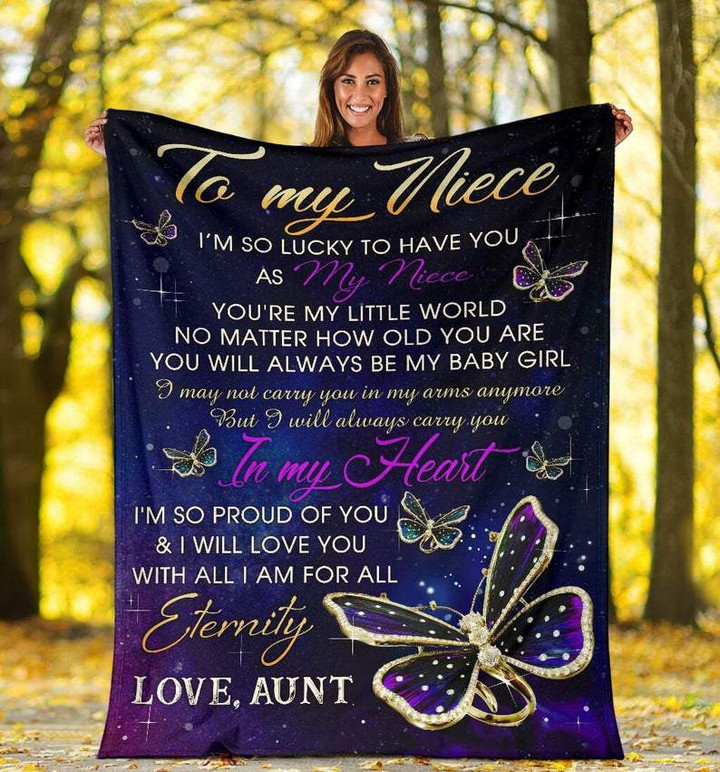 Personalized To My Niece, I'M So Lucky To Have You As My Niece, You Are My Little World Butterfly Fleece Blanket