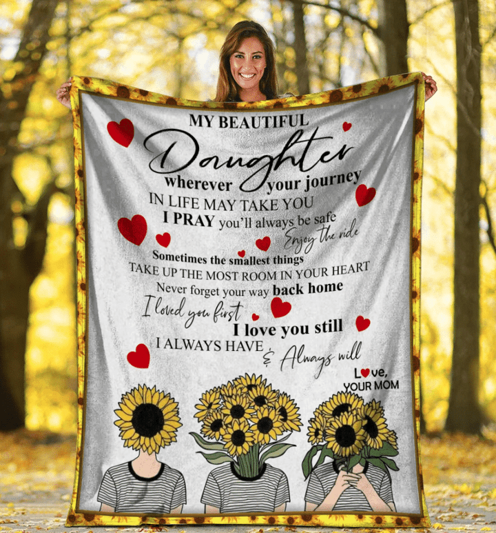 Personalized Blanket To My Beautiful Daughter Wherever Journey In Life May Take You, Gift For Daughter, Birthday Fleece Blanket