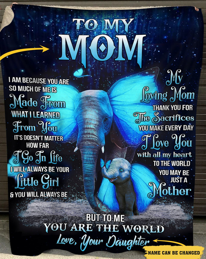 Personalized To My Mom, I Am Because You Are, Flying Elephant Fleece Blanket