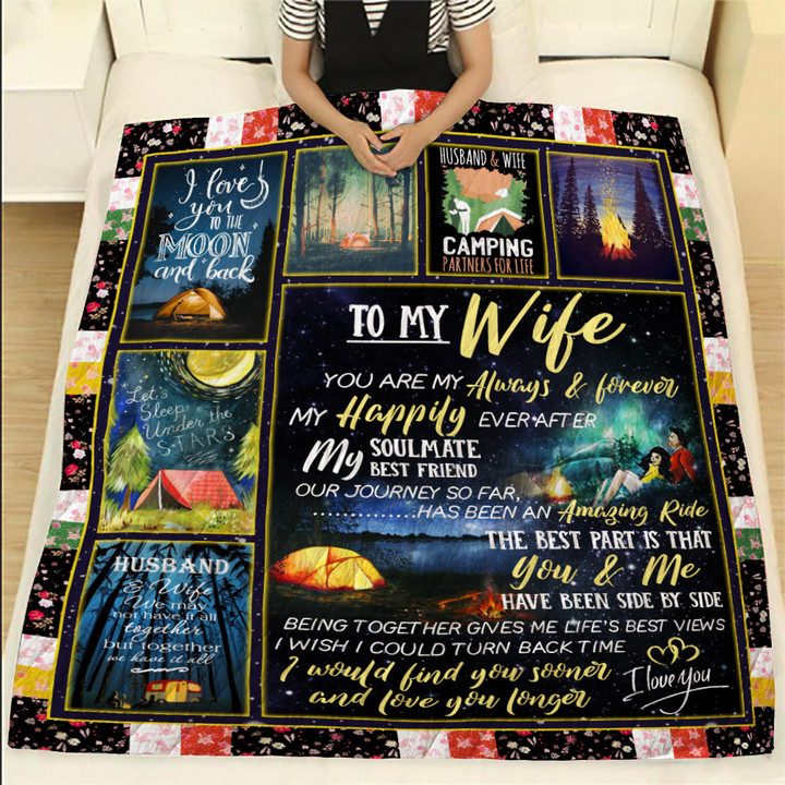 Wozoro Quilt Blanket Camping To My Wife Dark Background Twin Queen King Size