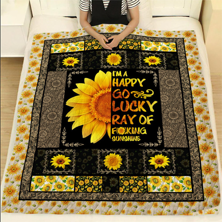I'M A Happy Go Lucky Ray Of F*Cking Sunshine Hippie Quilt Blanket