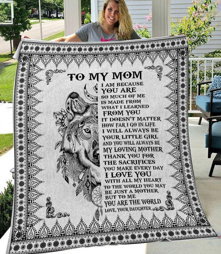 To My Mom, Black And White Wolf Blanket