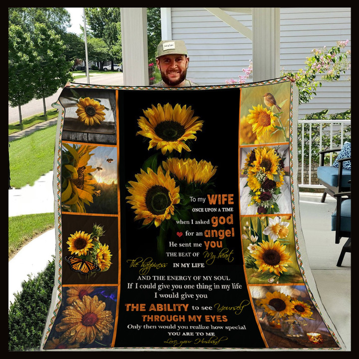 (Xh23) Customizable Sunflower Blanket - To My Wife - The Beat Of My Heart