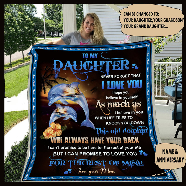 (Xh157) Customizable Dolphin Blanket- To My Wife- I Love You
