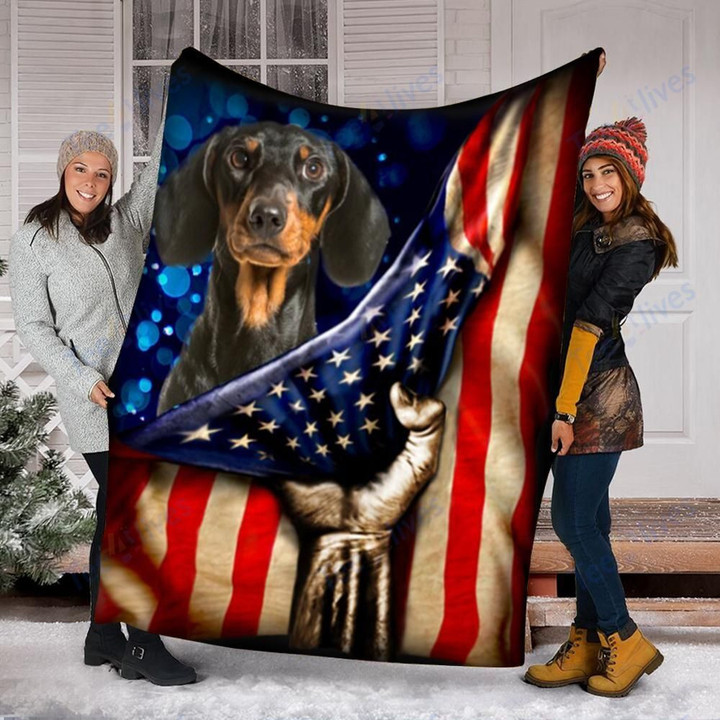 Custom Blanket Dachshund Dog American Flag Blanket - Dog Gifts - Fleece Blanket