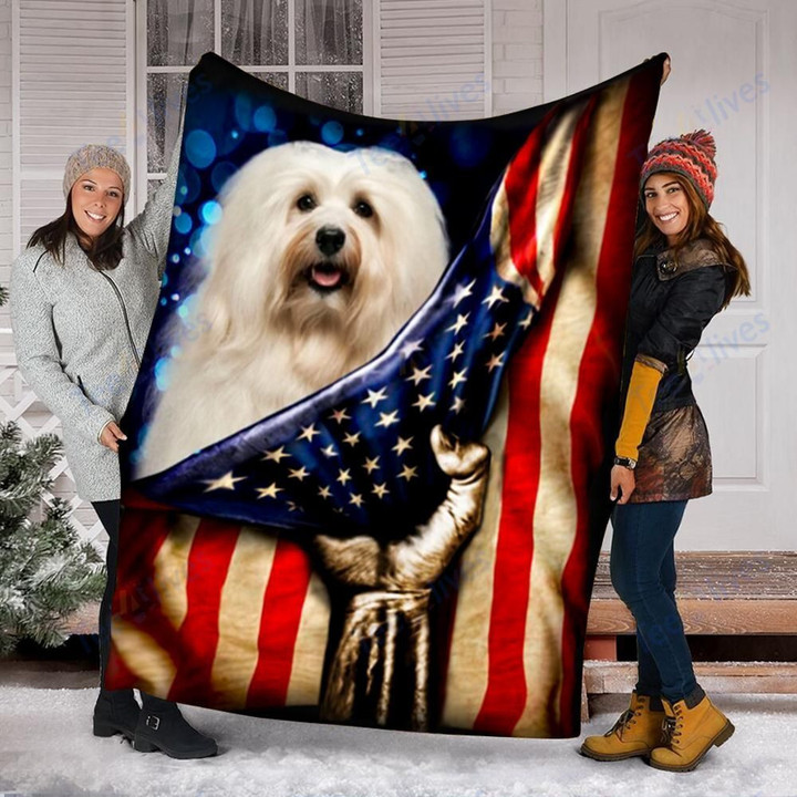 Custom Blanket Havanese Dog American Flag Blanket - Dog Gifts - Fleece Blanket