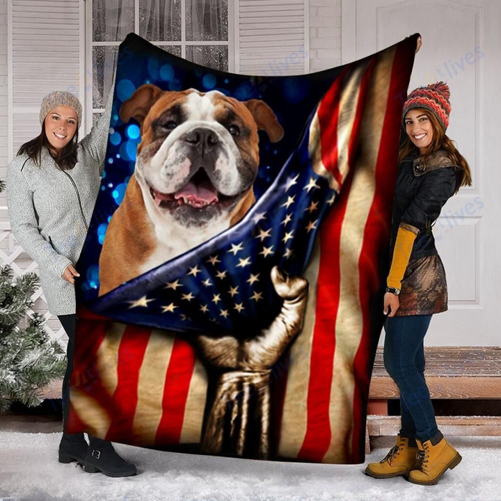 Custom Blanket English Bulldog American Flag Blanket - Dog Gifts - Fleece Blanket