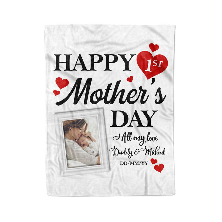 Personalized Happy 1St Mother'S Day Blanket Custom Photo Blanket To My Mom Happy 1St Mother'S Gift Fleece, Sherpa Blanket, Blanket Gifts For Mother'S Day Birthday Thanksgiving