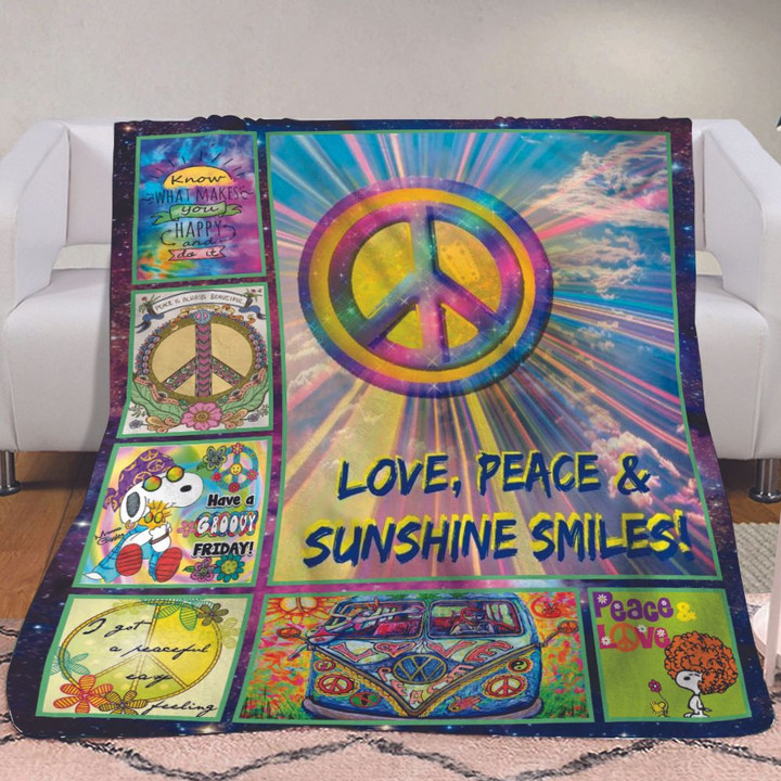 Hippie Peace Symbol With Tie Dye Color Love Peace And Sunshine Smile Fleece Blanket