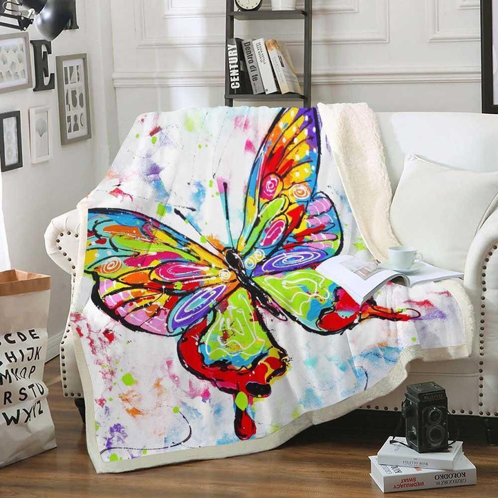 Colorful Butterfly Painted Printed Fleece Blanket Quilt Blanket