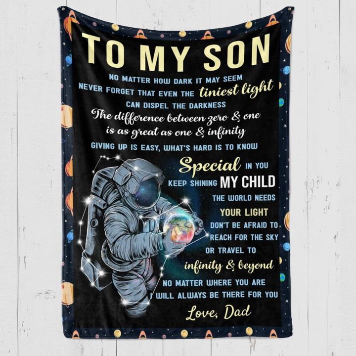Son Blanket - From Dad To My Son No Matter How Dark It May Seem Never Forget That Even The Tiniest Light Can Dispel The Darkness Cozy Fleece Blanket, Sherpa Blanket