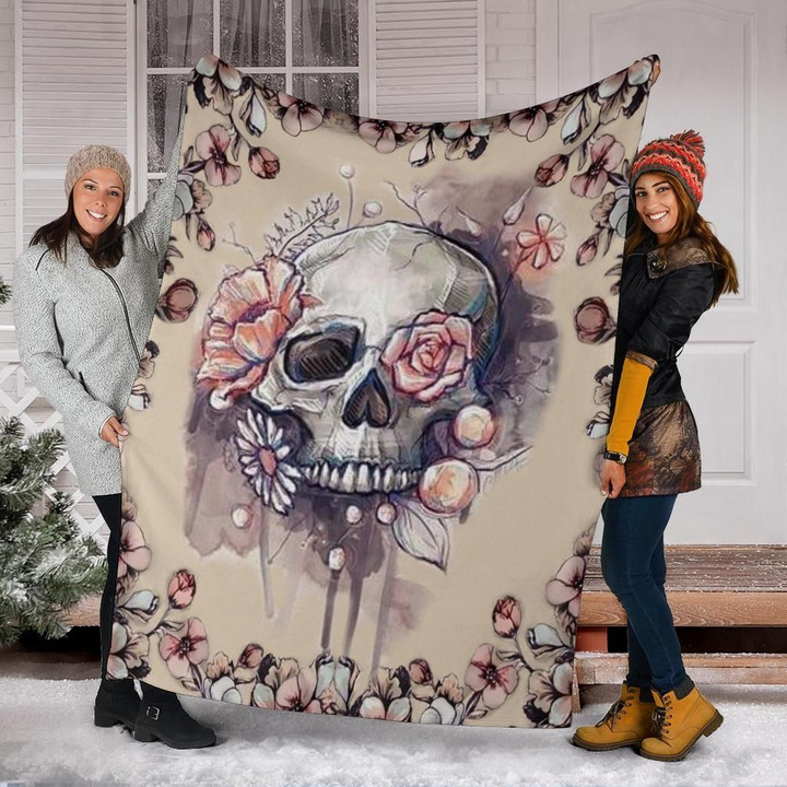 Skull Flower Plush Fleece Blanket Christmas Fleece Throw Birthday Gift For Teenage Girl Sister