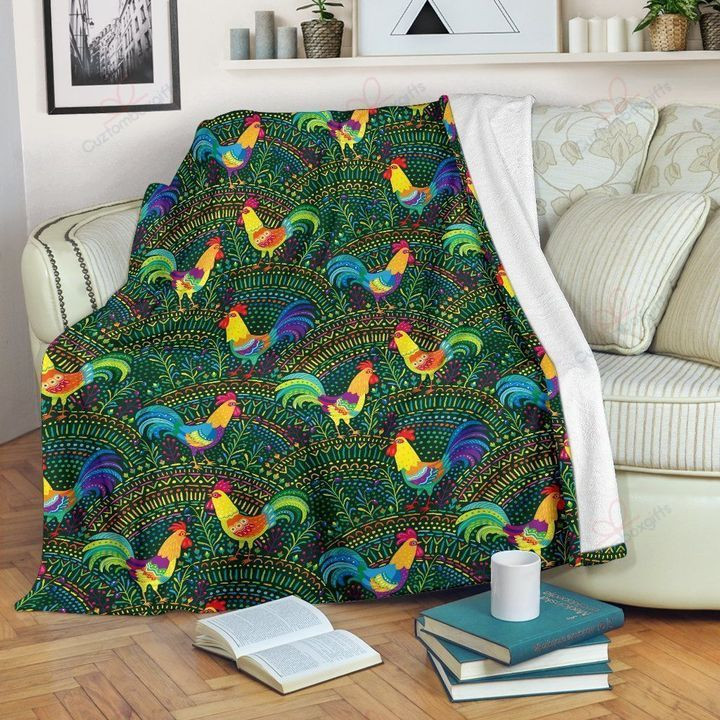 Rooster Chicken Pattern Theme Sherpa Fleece Blanket Iase Bubl