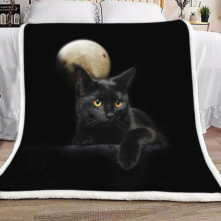 Black Cat And Moon Sherpa Fleece Blanket Yk