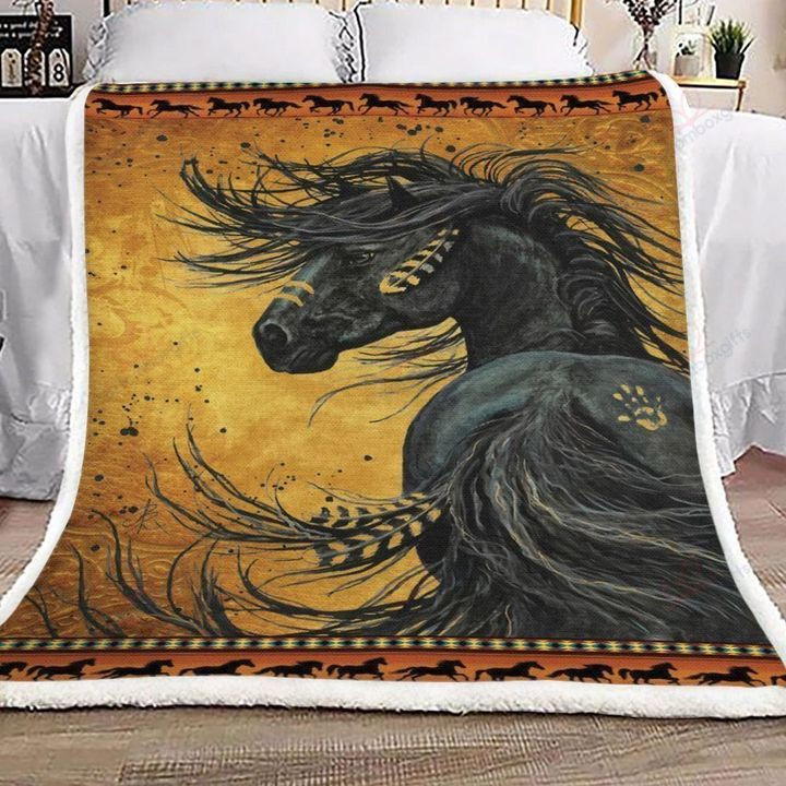 A Big Black Horse Sherpa Fleece Blanket Ifxo Bubl