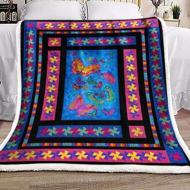 Butterfly Color Sherpa Fleece Blanket Idhl Bubl