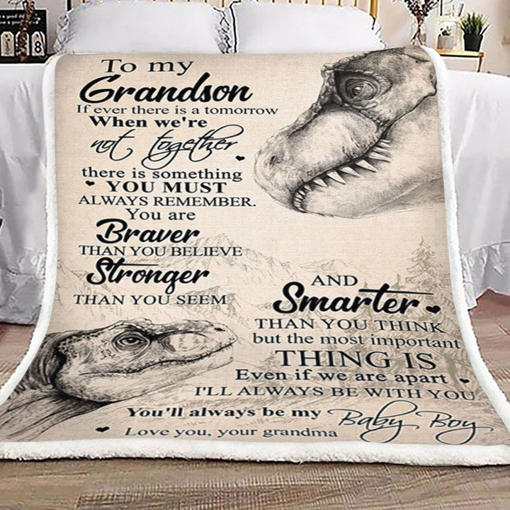 Grandma To Grandson Dinosaur Sherpa Fleece Blanket Rrig