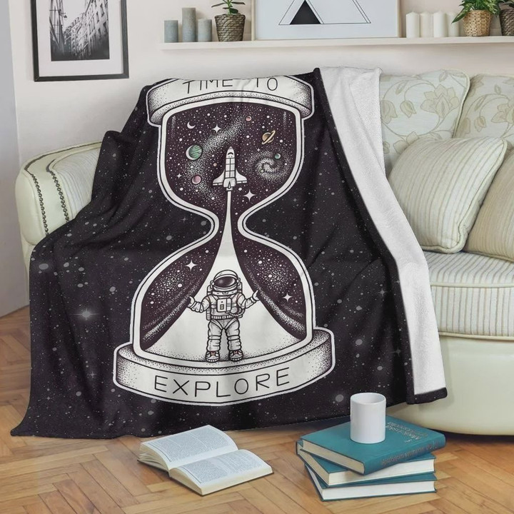 Astronaut Time To Explore Fleece/ Sherpa Blanket, Perfect Gifts For Son, Boyfriend, Wife, Mom, Lover On Valentine, Mother'S Day, Birthday, Anniversary, Picnic Blanket Travel Blanket Sofa Blanket