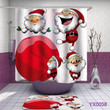 Christmas Bath Mat And Shower Curtain Set Fabric Kids Red Polyester Cloth Bathroom Curtains