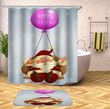 Christmas Bath Mat And Shower Curtain Set Fabric Funny Pink Polyester Cloth Bathroom Curtains