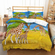 Giraffe Family Print Bedding Set Yellow Lawn Comforter Set Queen Double Single Bed Linen Set Microfiber Duvet Cover Set For Kids