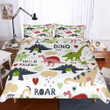 Black Green Pink Yellow Dinosaurs Roar Wild Friend Dino Bedding White Kids Duvet Cover 2/3Pcs With Pillowcase Bed Linen Set