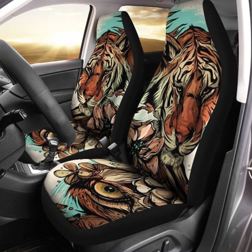 Tiger Car Seat Covers - Unqiue Flower Tiger Face Seat Covers - Presents For Learner Drivers