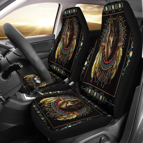 Wolf Dreamcatcher Native American Car Seat Cover | Universal Fit Car Seat Protector | Easy Install | Polyester Microfiber Fabric | CSC1428