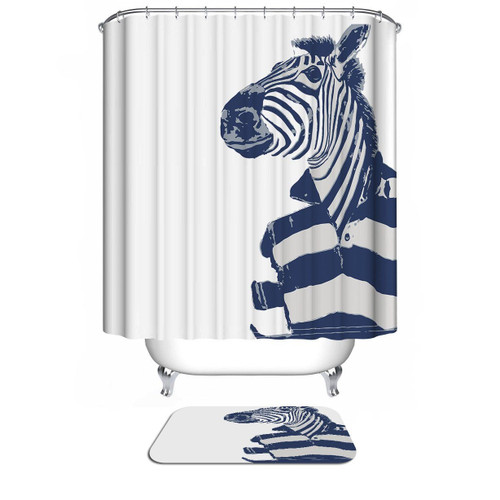 Zebra Cute Grey Polyester Cloth 3D Printed Shower Curtain