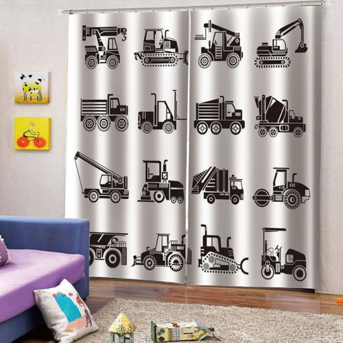 Construction Truck Printed Window Curtain Home Decor