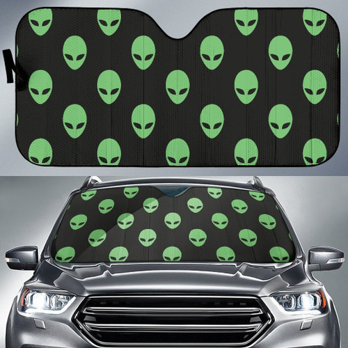 Alien Green Neon Print Design Car Sun Shade - Green Alien Skull Head Auto Sun Shade - New Driver Gifts Ideas