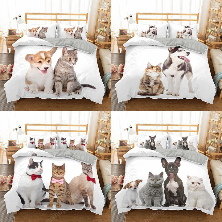 3D Animal Dog Cat Bedding Set King Queen Quilt Set Bedclothes Microfiber Bed Room Home Textiles Bedspread