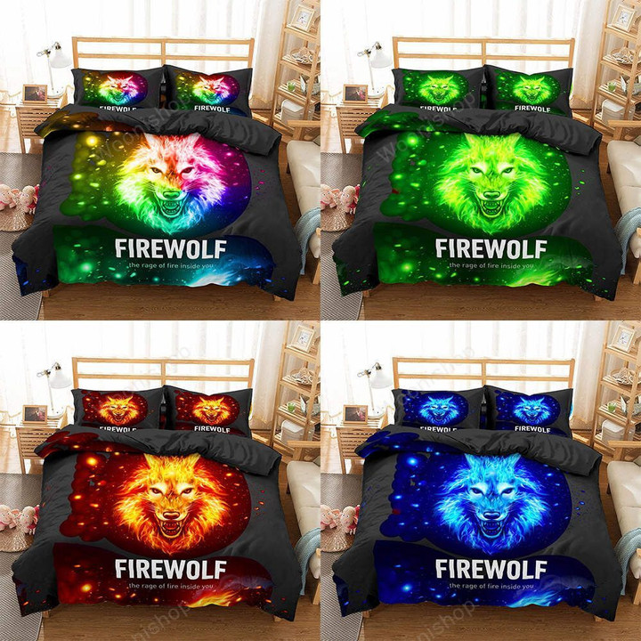Luxury 3D Bedding Set Firewolf Animals Duvet Cover Sets 2/3Pcs Wolf Bed Linen Bed Covers Black Bedspread Pillowcase