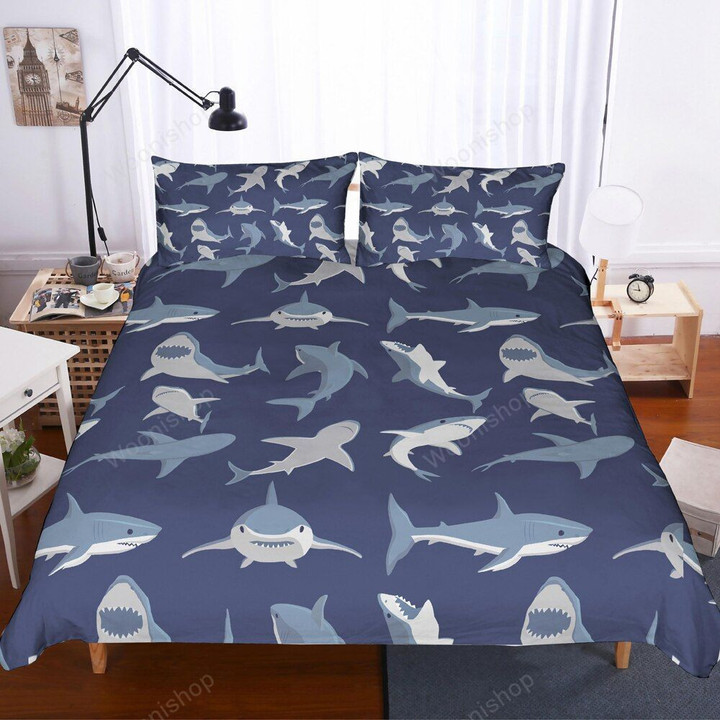 Blue Gray Shark Bedding Set 2/3Pcs Animals Bed Linen Set Sea Life Teens Home Duvet Cover Set Winter Quilt Cover With Pillowcase