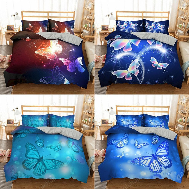 Flying Butterfly Bedding Set Glowing Butterflies Comforter Cover Set Queen King Size Animal Bed Linens Quilt Cover 3Pcs