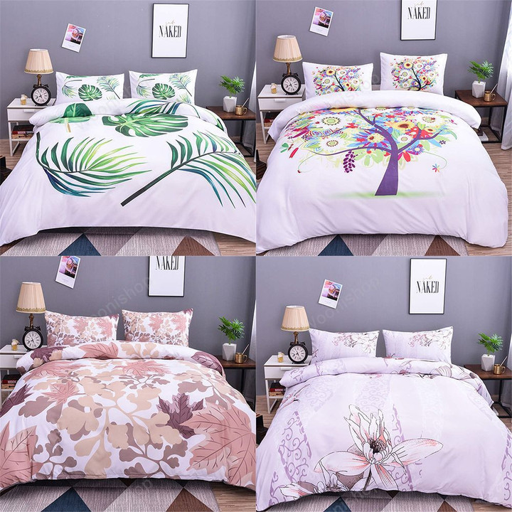 Turtle Leaf Bedding Set Leaves Print Comforter Bedding Sets Flower Duvet Cover Set Queen King Size Quilt Cover Bed Linen