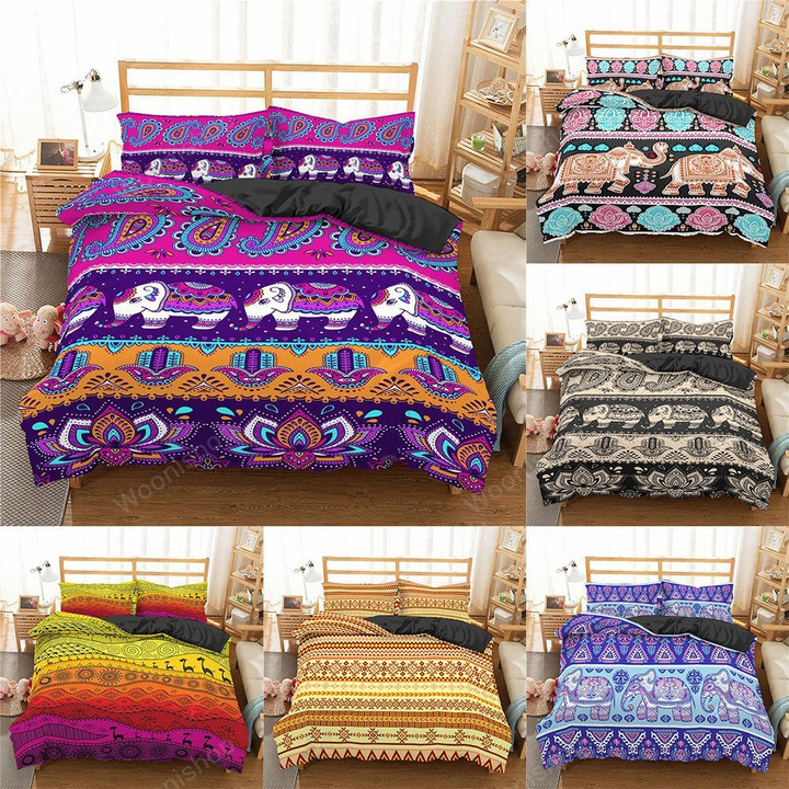 Bohemian Bedding Set King Queen Size Quilt Cover Pillowcase Boho Elephant Bed Linen Bedclothes Home Textile
