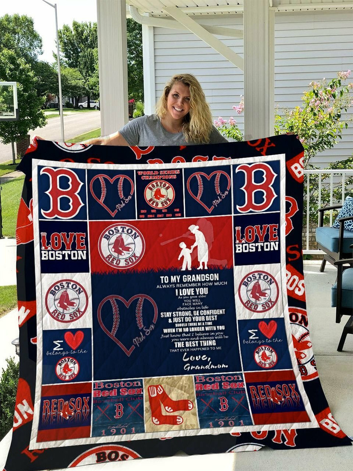 Boston Red Sox – To My Grandson – Love Grandmom Quilt Blanket