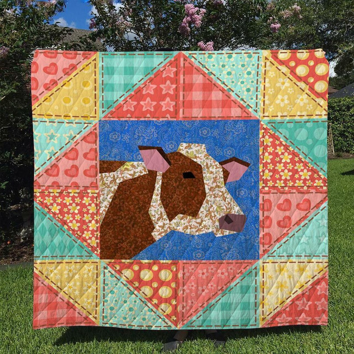 Cow Sunflowers - For Cow Lovers Sk03 Customize Quilt Blanket Design By Exrain.Com