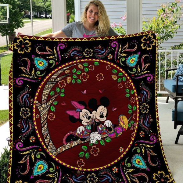 Mickey And Minnie Madhubani Fabric Quilt Blanket