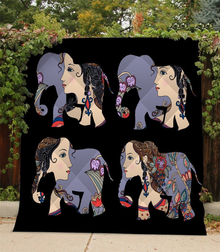 Beautiful Elephants With Portrait Summer Quilt Blanket