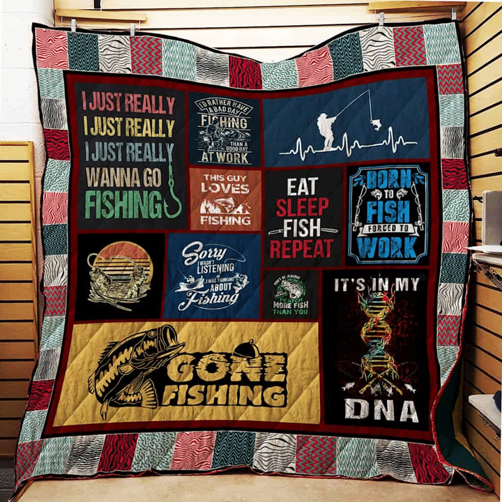 Wozoro Quilt Blanket Fishing I Just Really Wanna Go Fishing Twin Queen King Size